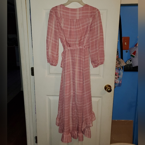 NWT Francesca's Mi Ami Pastel Plaid High Low Wrap Dress - Picture 9 of 14